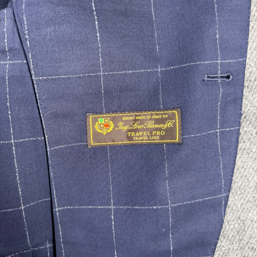 Samuelsohn SB Bristol Suit 41L Blue Windowpane Plaid Loro Piana Wool Pockets